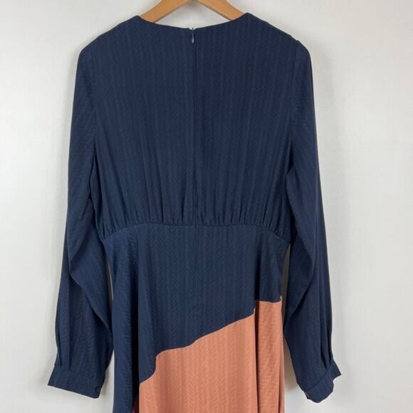 Ghospell Women's Large Colorblock Blue Peach Long Sleeve Maxi Dress Peasant taxi - Picture 14 of 15